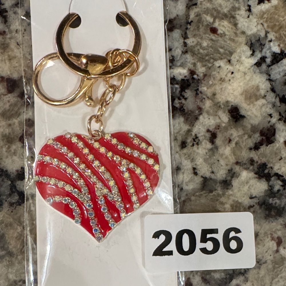 2056 Gold Tone Heart Key Ring and Bag Charm